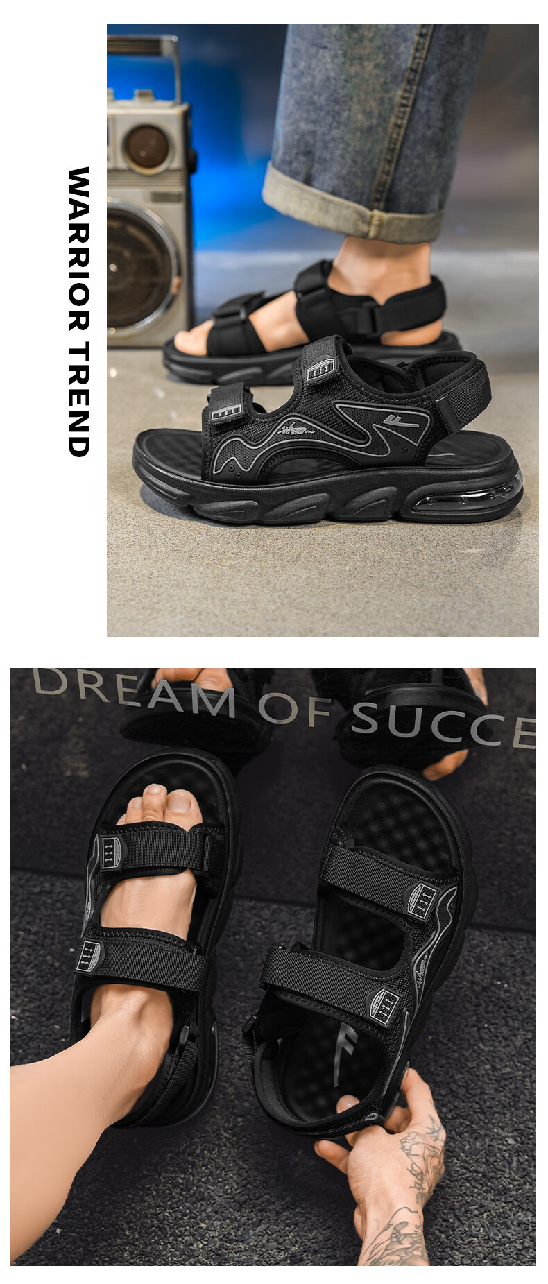 Warrior Official Flagship Store Men's Breathable Casual Shoes Men's Beach Sandals Black Size 39 17