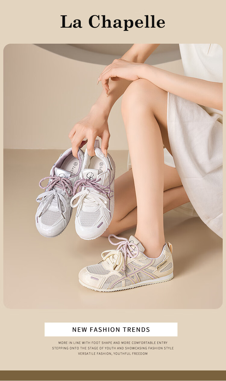 La Chapelle Summer New Breathable Mesh Flat Shoes for Women Sweat-Absorbing Non-Stuffy Non-Slip Sports Shoes Champagne Color Size 36 2