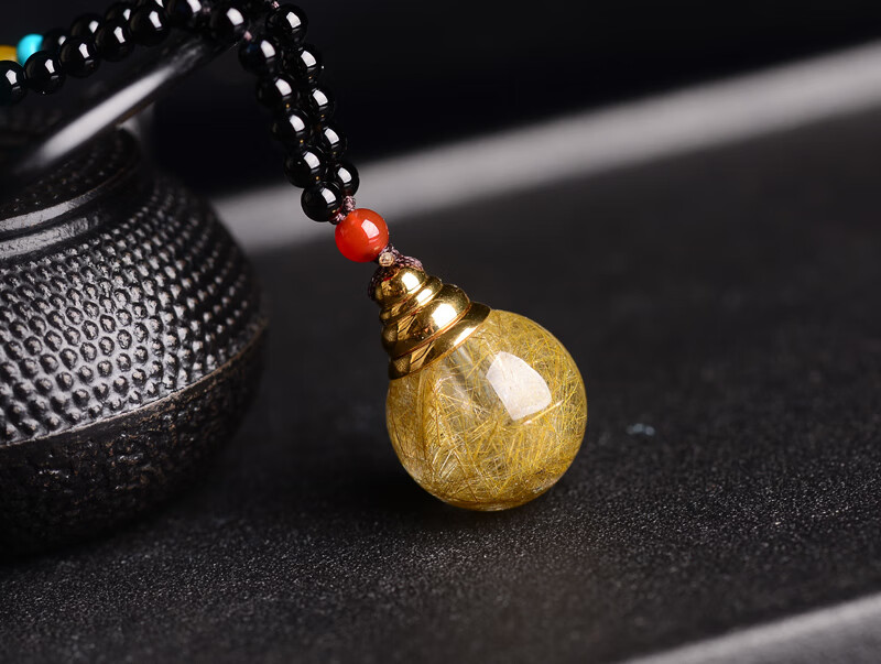 臻莱天然金发晶舍利瓶吊坠情侣款男女饰品水晶舍利塔项链舍利子佛教