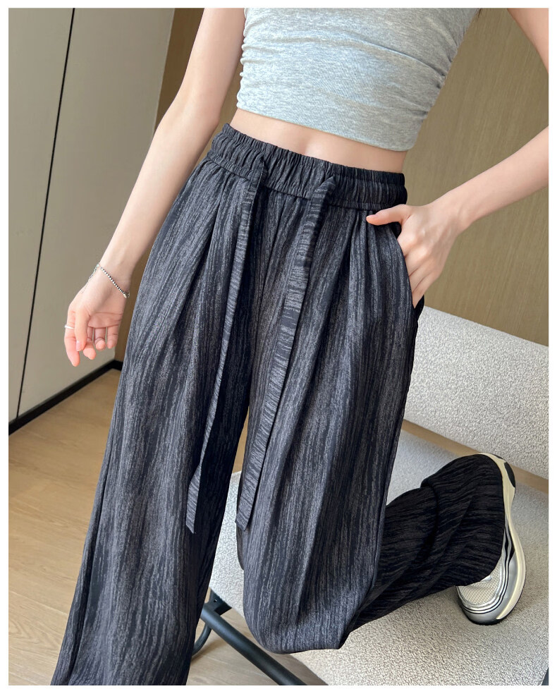 AEMAPE Ice Silk Narrow Wide-Leg Pants for Women Summer 2026 New High-Waist Straight Casual Lazy Floor-Length Trousers 24