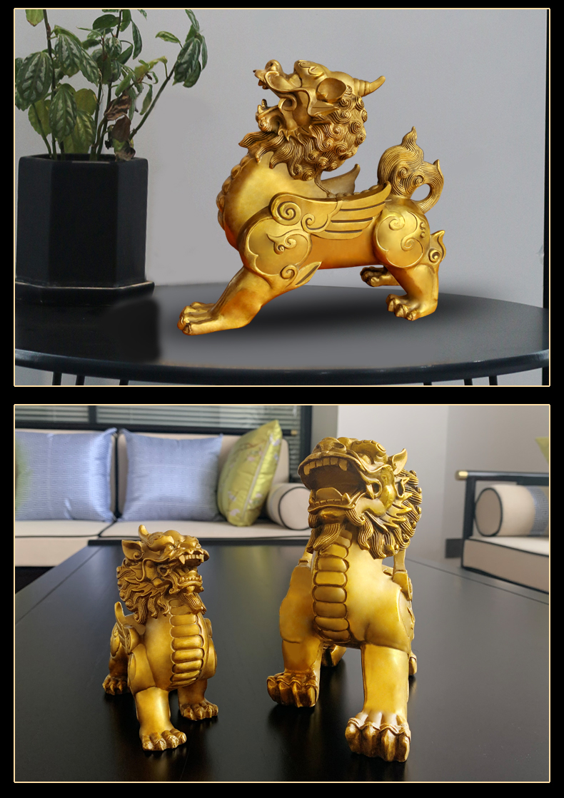慈念黄铜貔貅摆件飞天貔貅公母一对办公室卧室开业礼品装饰摆件黄铜