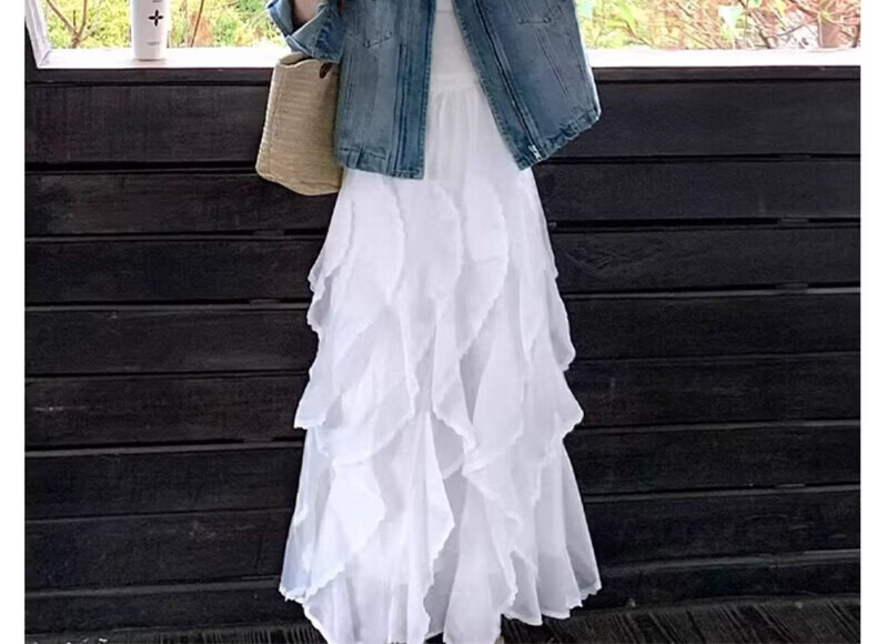 Langsha Women's Half-Length Skirt 2026 Summer New Ruffle Fairy Tulle Skirt High Waist Slim Fit Mid-Length Cake Skirt 13