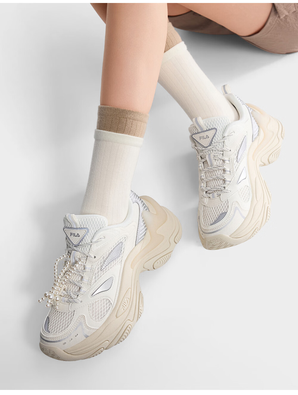 FILA Official Fishbone 3+ Dad Shoes Women's Casual Shoes 2026 Summer New Height Increasing Sports Shoes 8
