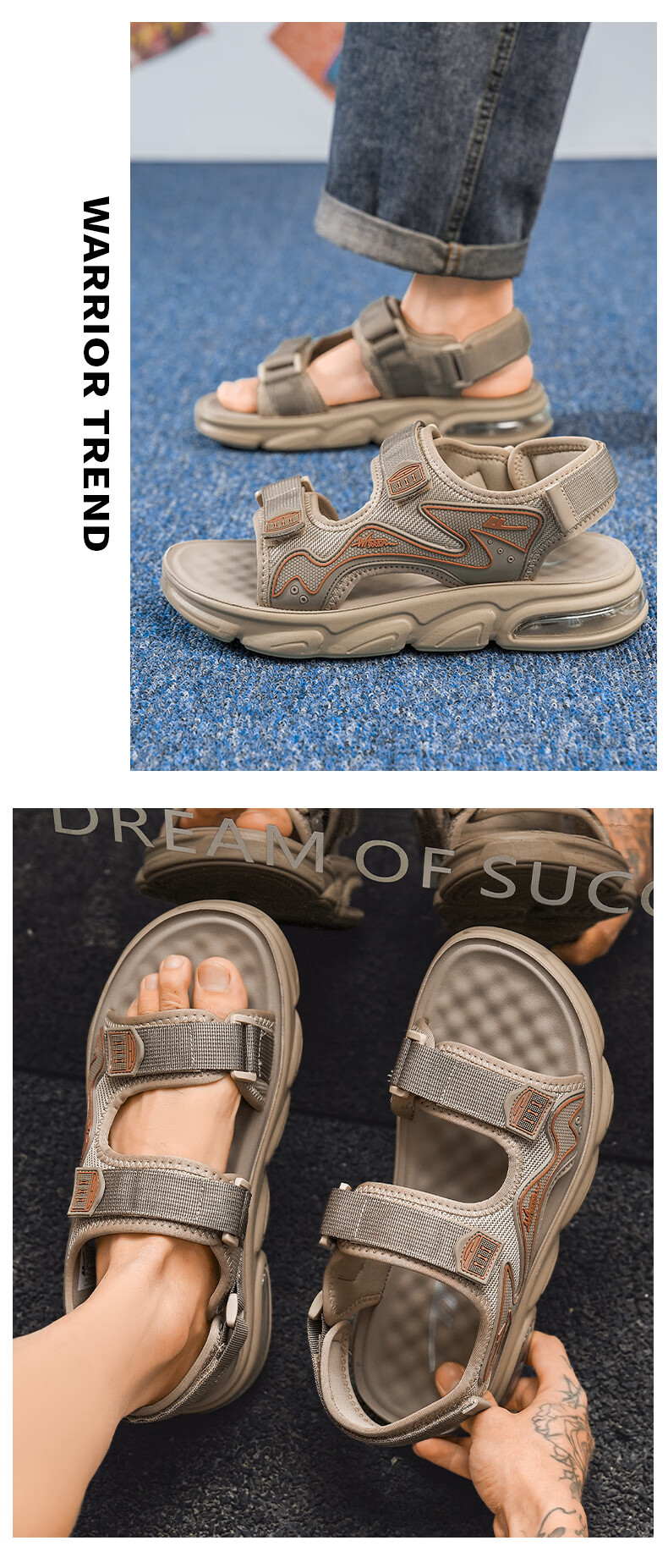 Warrior Official Flagship Store Men's Breathable Casual Shoes Men's Beach Sandals Black Size 39 13