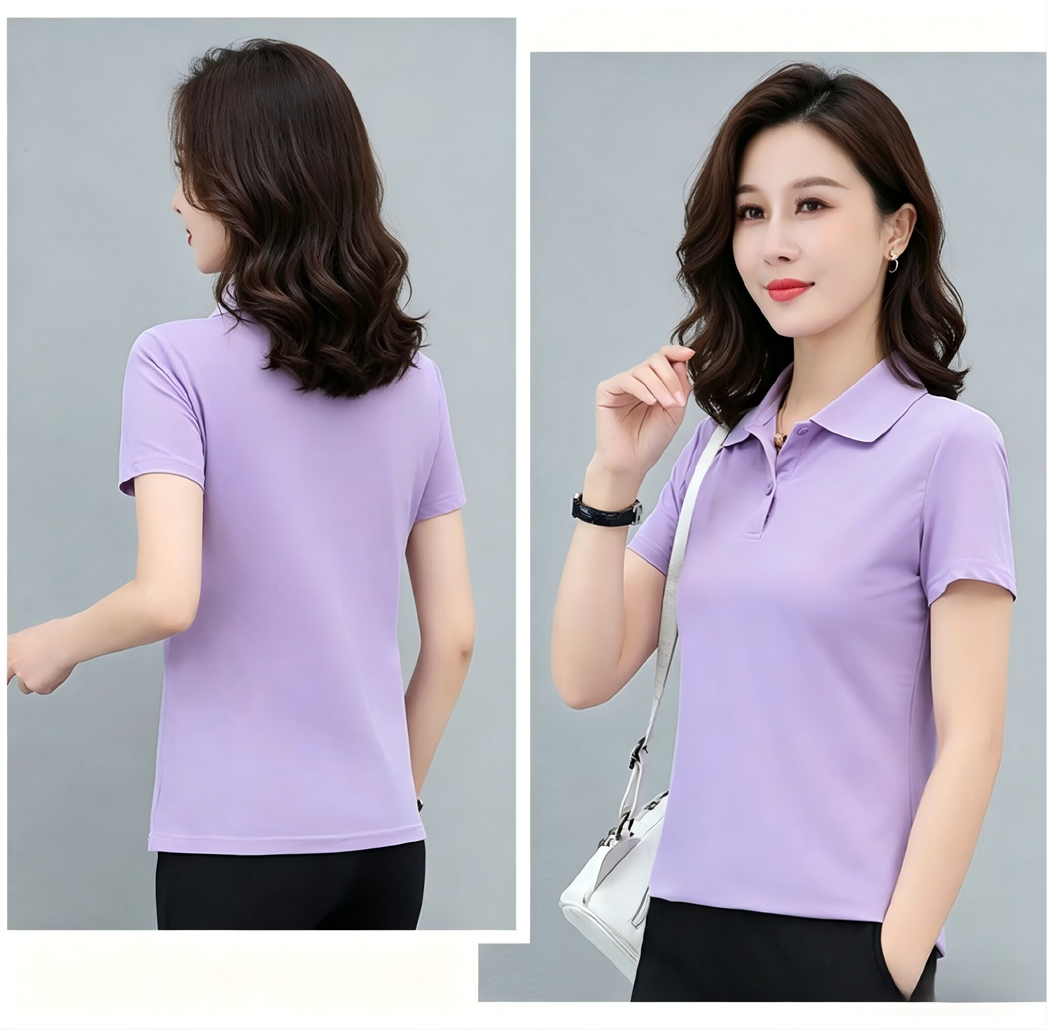 AEMAPE Ice Silk Solid Color Short Sleeve T-Shirt Women 2026 Summer New Fashionable Polo Shirt Casual Versatile Collared Top 26