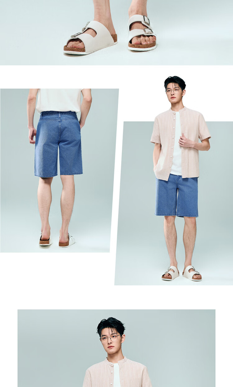 Giordano Men's Summer New Pure Cotton Straight Leg Denim Pants Mid Waist Washed Denim Shorts 13106313 14