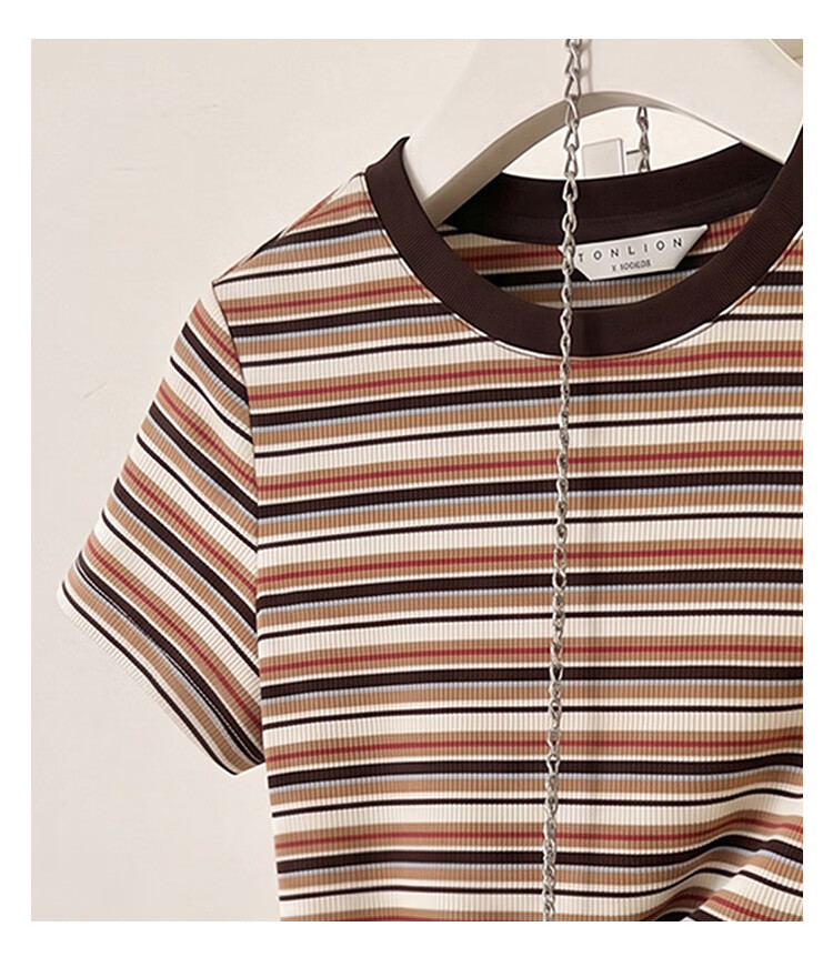 TonLion 2026 Summer Women's Striped Slim Fit Short Sleeve T-Shirt, Stylish and Comfortable, Age-Reducing Basic Tee 3
