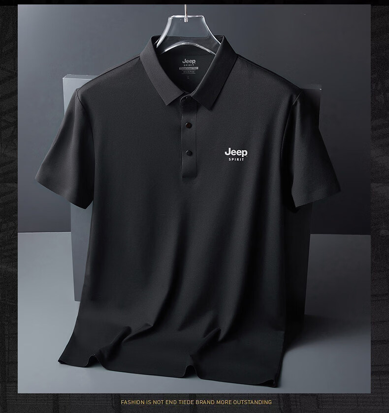 JEEP SPIRIT Jeep Summer Thin Ice Silk Polo Shirt Short Sleeve Men's T-Shirt Dad Top White 5XL 11