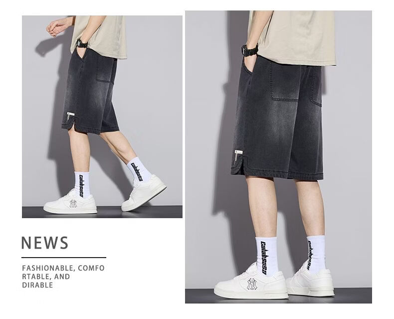 ROMON Tencel Denim Shorts Men Summer Thin Loose Straight Ice Silk Five-Point Pants Vintage Blue L 13