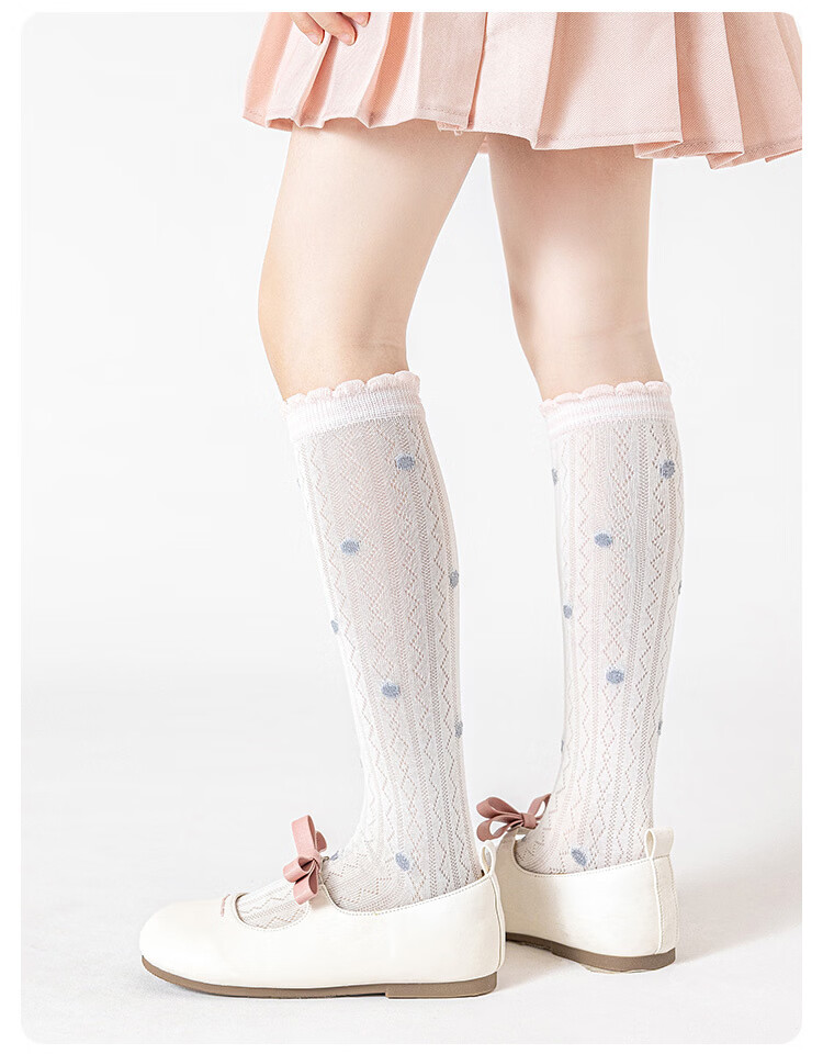 Deesha Children's Summer Thin Breathable Mesh Princess Style High Elastic Seamless Skin-Friendly Girls' Mid-Calf Socks for Older Kids 12