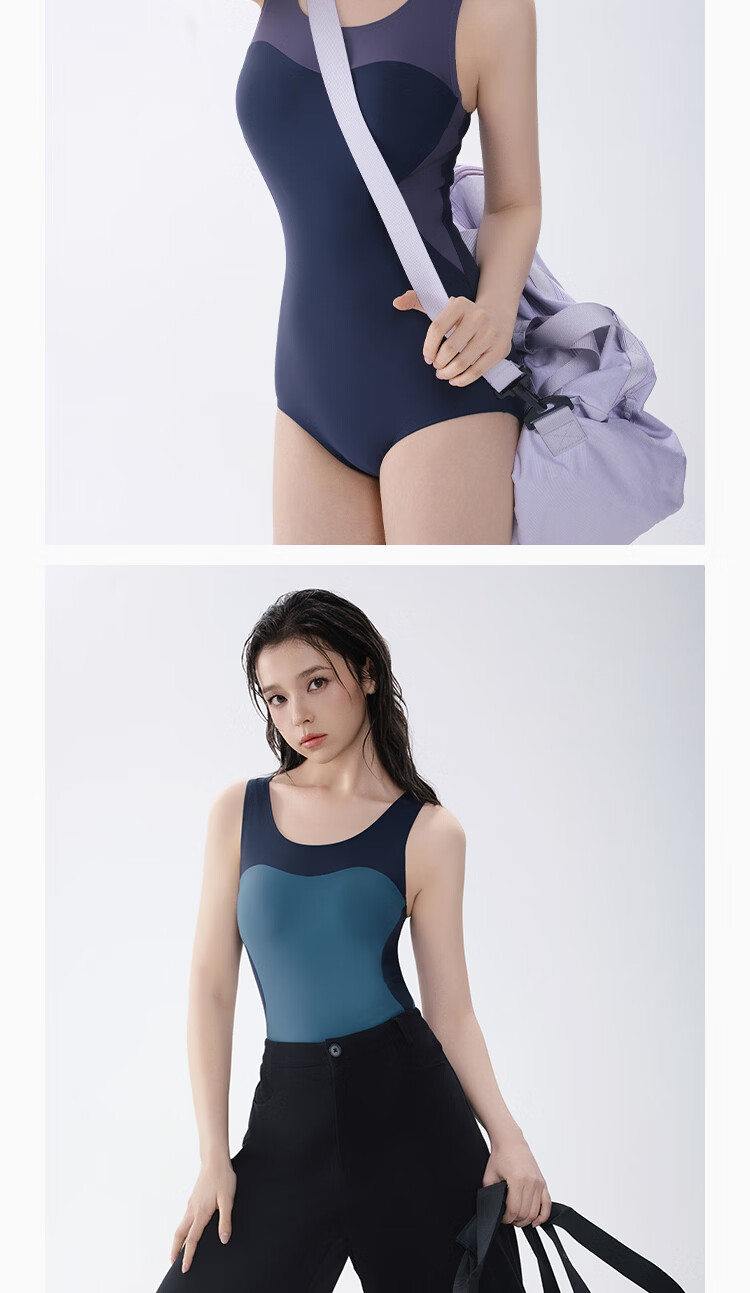 Anta Women's Racing Swimsuit 2026 New Professional Triangle Sports Training Swimsuit Lake Blue/Navy L 12