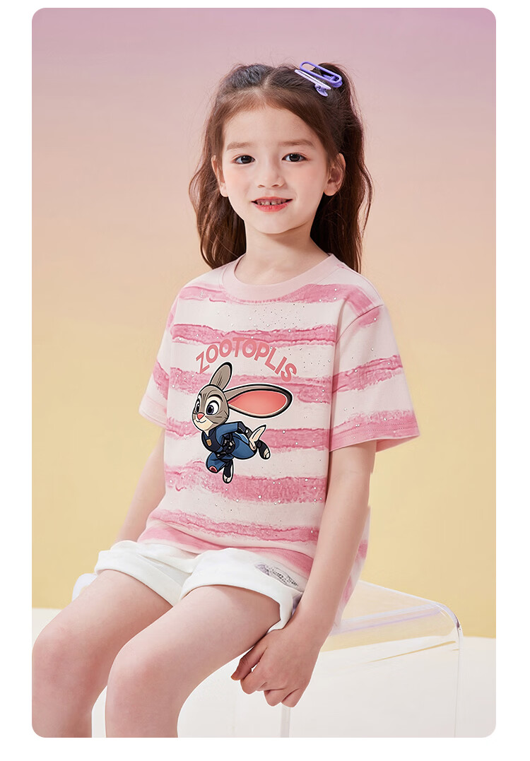 Disney Zootopia Girls' Short Sleeve T-Shirt Judy Print Cotton Pink Size 110 29