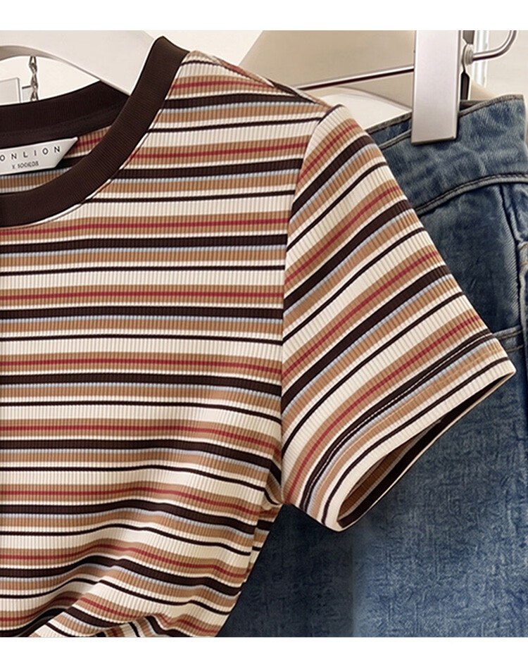 TonLion 2026 Summer Women's Striped Slim Fit Short Sleeve T-Shirt, Stylish and Comfortable, Age-Reducing Basic Tee 4