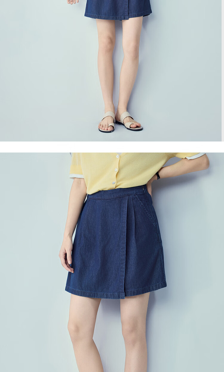 Giordano Women's Summer New Pure Cotton Shorts Pleated Semi-Elastic Waist Thin Denim Skirt Pants 13406328 17