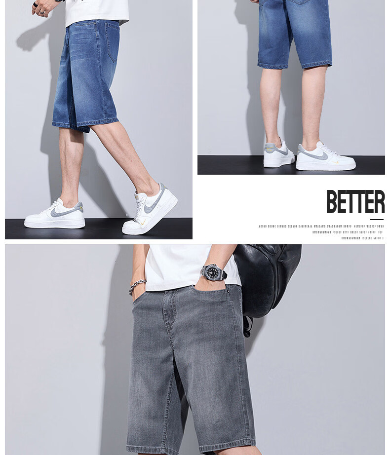 JEEP SPIRIT Men's Summer Denim Shorts Thin Casual Loose Straight Ice Silk Stretch Five-Point Pants 13