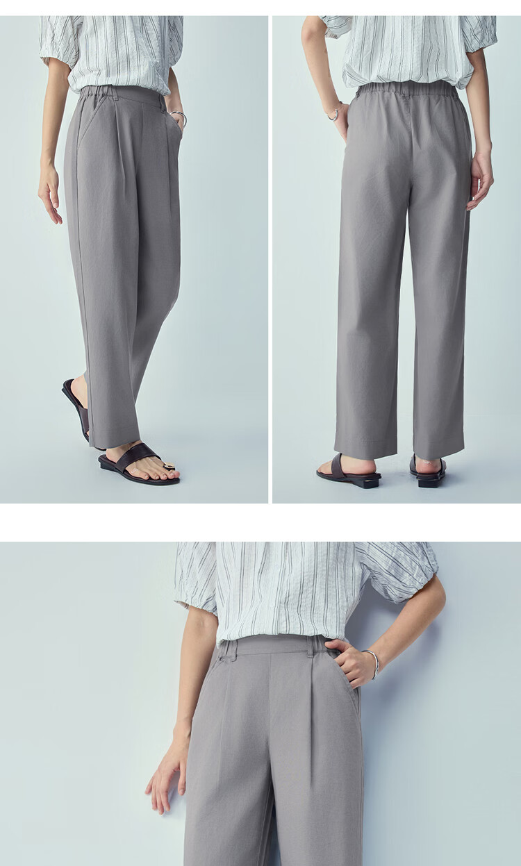 Giordano Women's Linen Pants 2026 Summer Cotton Linen Pleated Semi-Elastic Waist Cropped Casual Pants 05426337 16