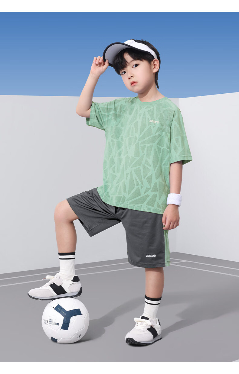 Zuoxi Boys' Summer Outfit Set, 2026 New Style Children's Short-Sleeve Set, Quick-Dry Sports Two-Piece Suit for Summer, Blue, Size 160 27