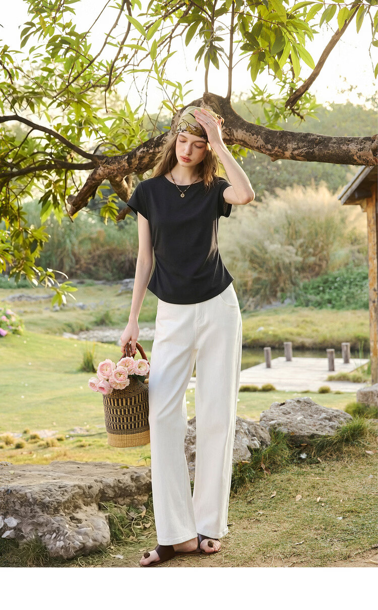 Olrain Eurielle New Summer Slim Fit Waist Round Neck Casual Cotton Knit Short Sleeve T-Shirt for Women Gray M 10
