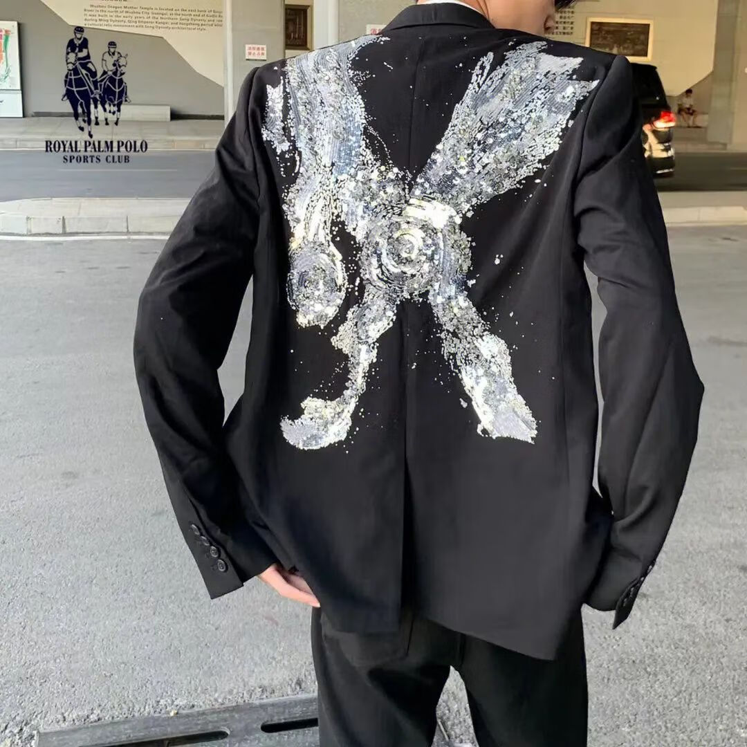 阳小哥皇家保罗春秋季新款大义西服满鳞亮片高级感奢潮高街情侣夹克