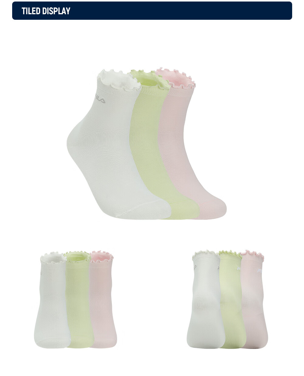 FILA Official Women's New Mid-Waist Socks Set Sports Socks Comfortable Antibacterial Mid-Calf Socks 3 Pairs Pack 4