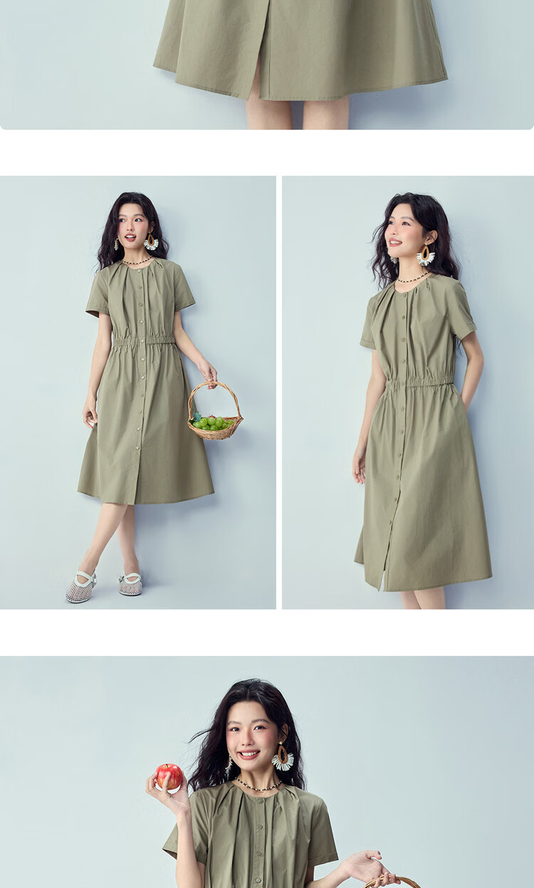 Giordano Women's Short Sleeve Dress 2026 Summer New Pure Cotton Commuter Style Round Neck Waist Dress 13466244 11