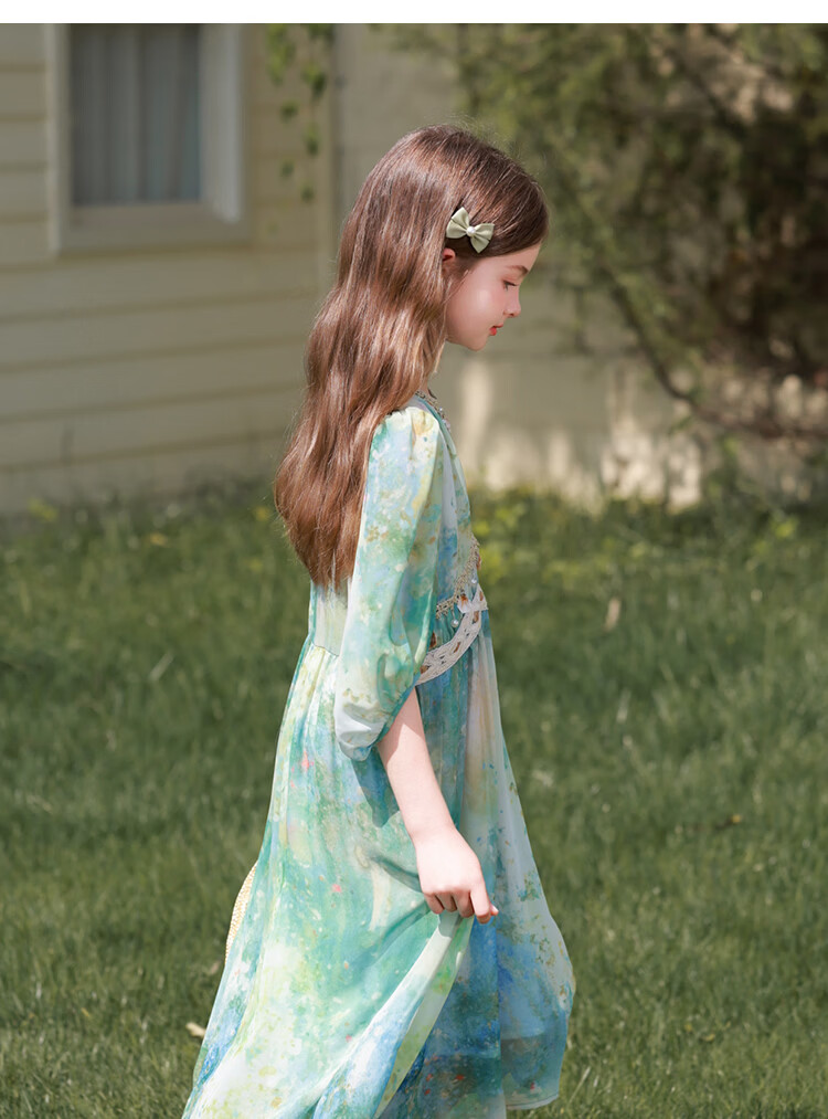 CHANZUIGOU Girls Bohemian Dress Spring 2026 New Children's Beach Vacation Dress Stylish Princess Dress 19