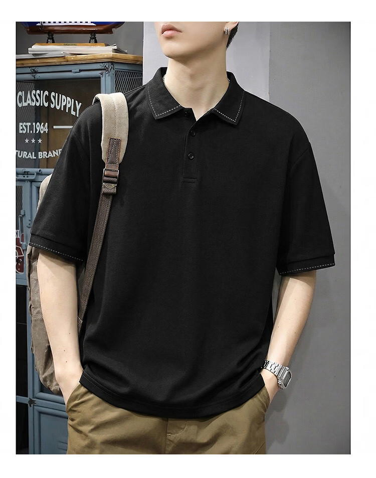 TonLion Summer Men's Short Sleeve Polo Shirt 2026 New Lapel Unique Design Black Casual Minimalist Business Style 12