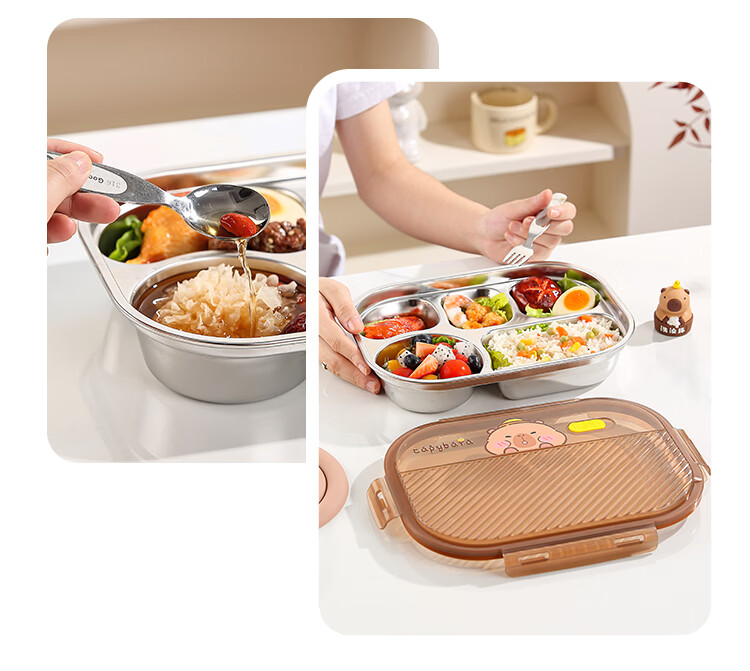 Yolunmei 316 Stainless Steel Children's Food Grade Divided Lunch Box Four-Compartment Bento Box for Kids Home Use 16