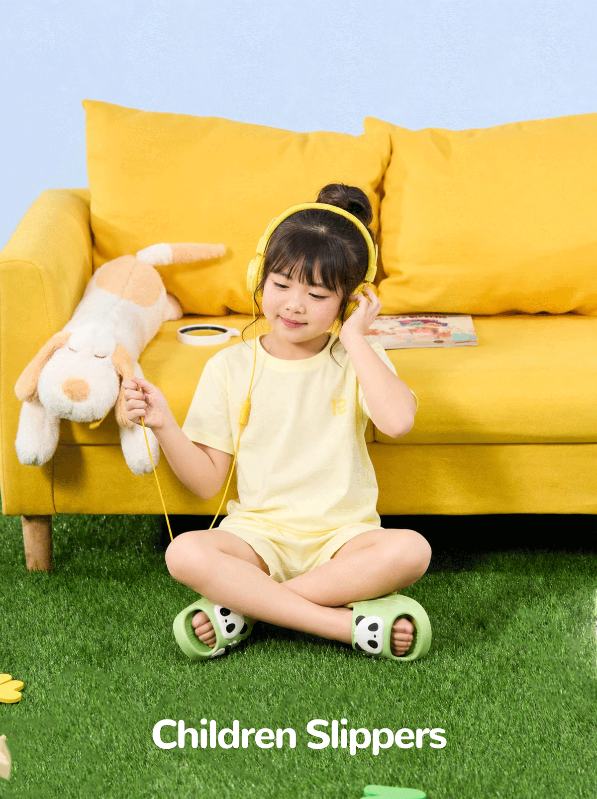 TUDOUWU Kids Slippers for Children, Indoor and Outdoor Non-Slip Soft Sole Sandals, Panda Design Size 210 3