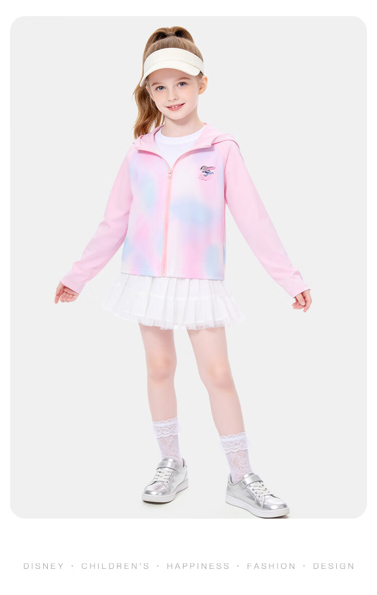 Disney Girls' Zootopia Sun Protection Jacket Lightweight Hooded Ice Silk Coat UPF50+ Pink 150 16