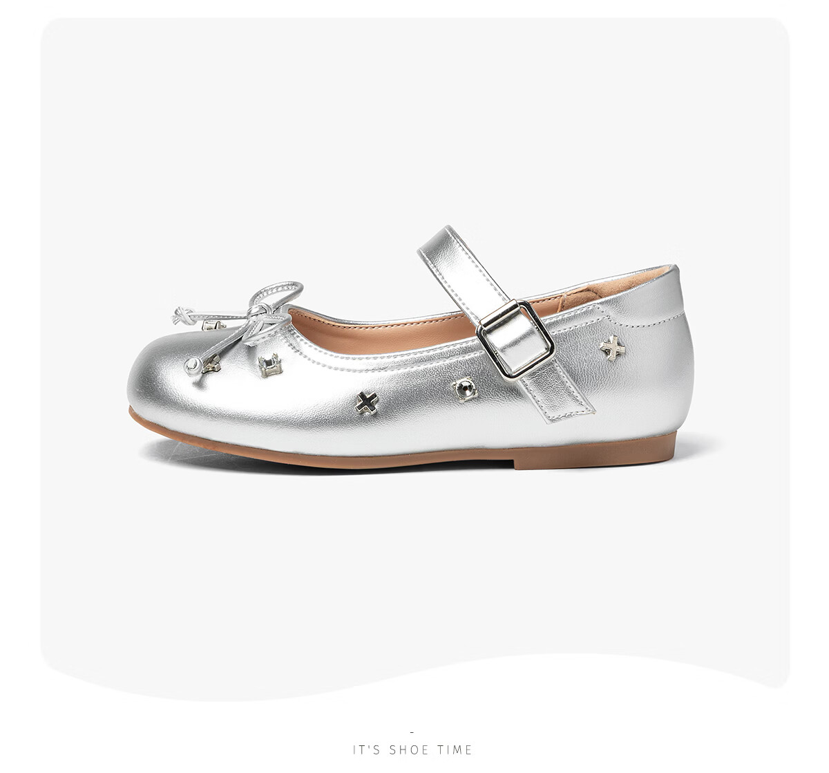 SNAFFY Girls' Leather Shoes Children's Princess Shoes Spring Little Girls British Style Fashion Soft Sole Shoes Moonlight Silver Size 32 23