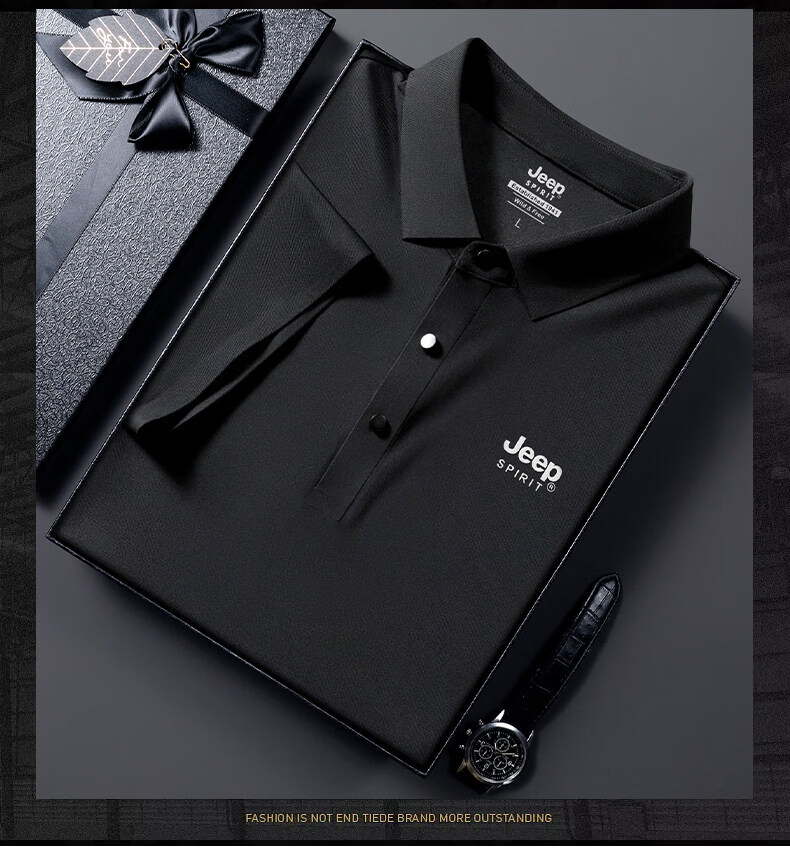 JEEP SPIRIT Jeep Summer Thin Ice Silk Polo Shirt Short Sleeve Men's T-Shirt Dad Top White 5XL 18