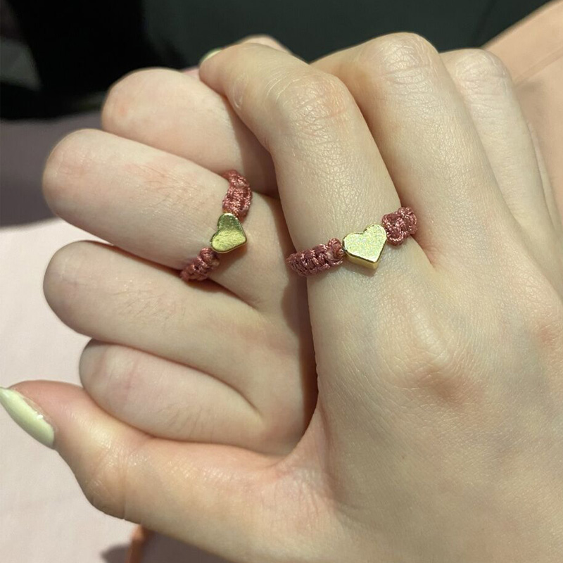 生日礼物520礼物黄金情侣戒指男女一对999足金爱心本命年编织绳戒指
