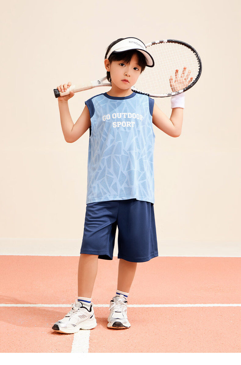 Zuoxi Boys' Summer Outfit Set, 2026 New Style Children's Short-Sleeve Set, Quick-Dry Sports Two-Piece Suit for Summer, Blue, Size 160 35