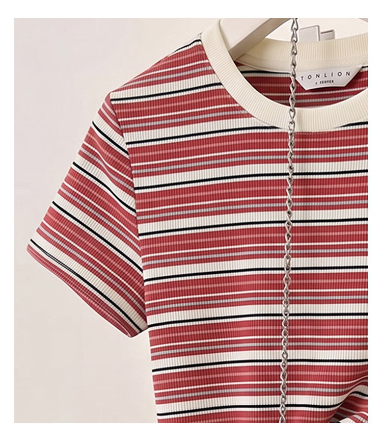 TonLion 2026 Summer Women's Striped Slim Fit Short Sleeve T-Shirt, Stylish and Comfortable, Age-Reducing Basic Tee 17