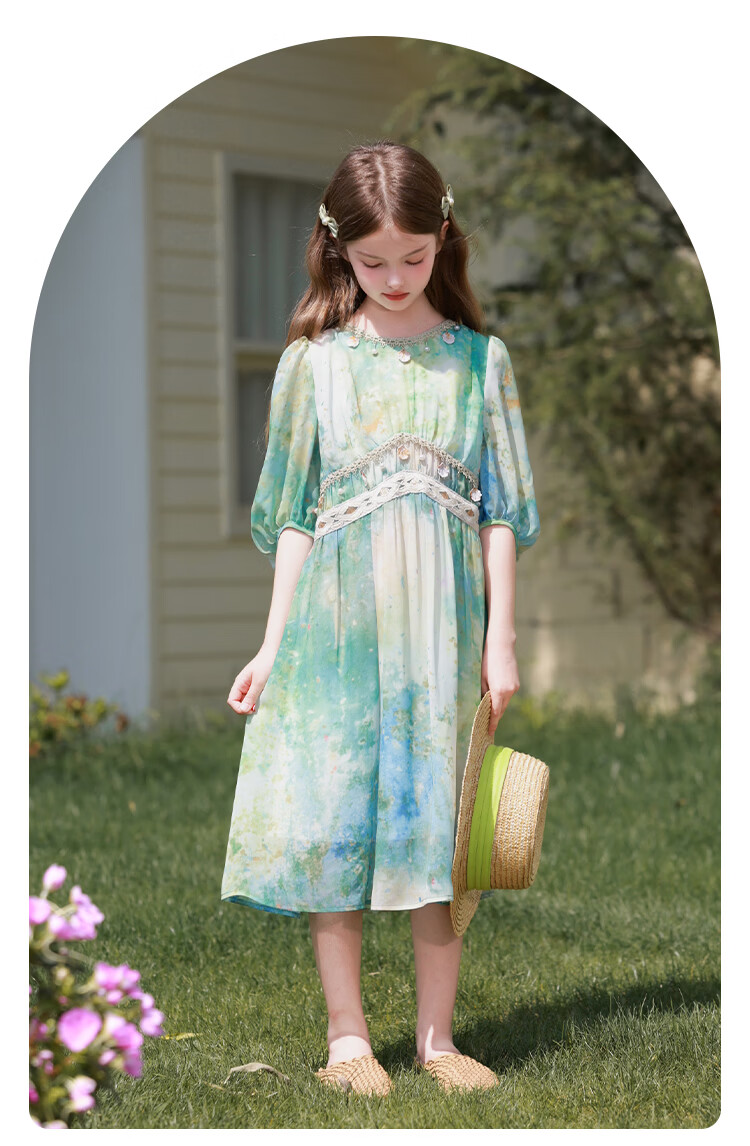 CHANZUIGOU Girls Bohemian Dress Spring 2026 New Children's Beach Vacation Dress Stylish Princess Dress 17