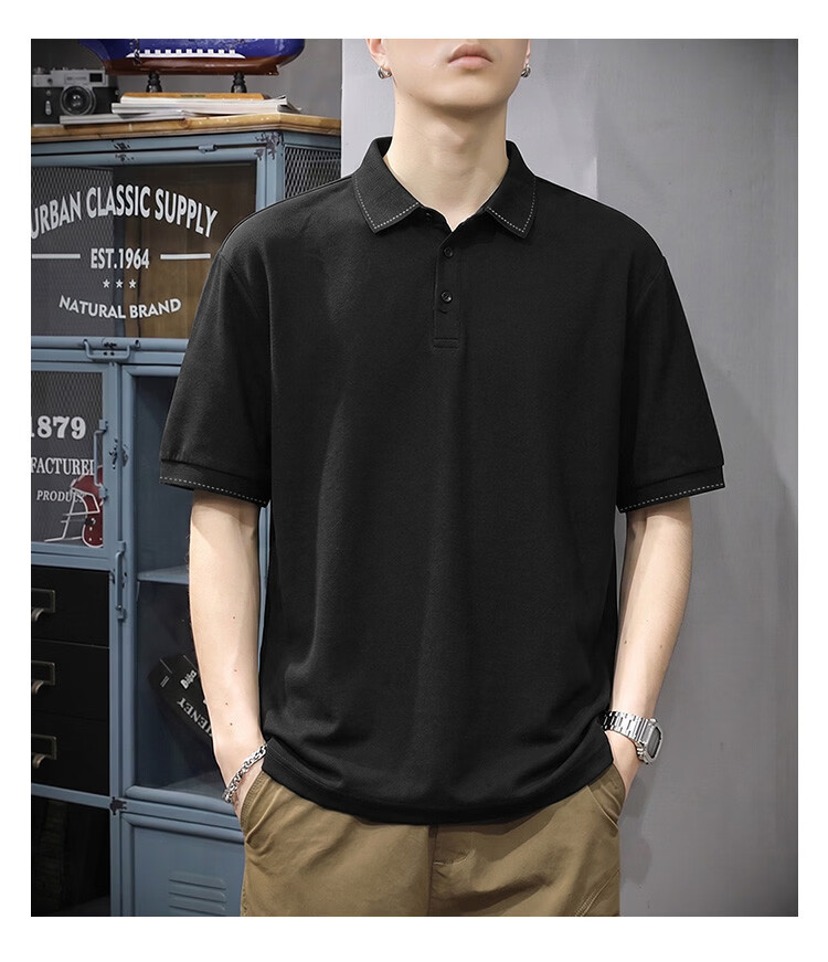 TonLion Summer Men's Short Sleeve Polo Shirt 2026 New Lapel Unique Design Black Casual Minimalist Business Style 11