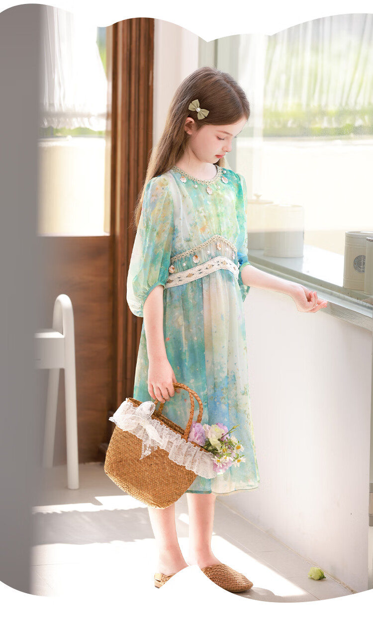 CHANZUIGOU Girls Bohemian Dress Spring 2026 New Children's Beach Vacation Dress Stylish Princess Dress 15