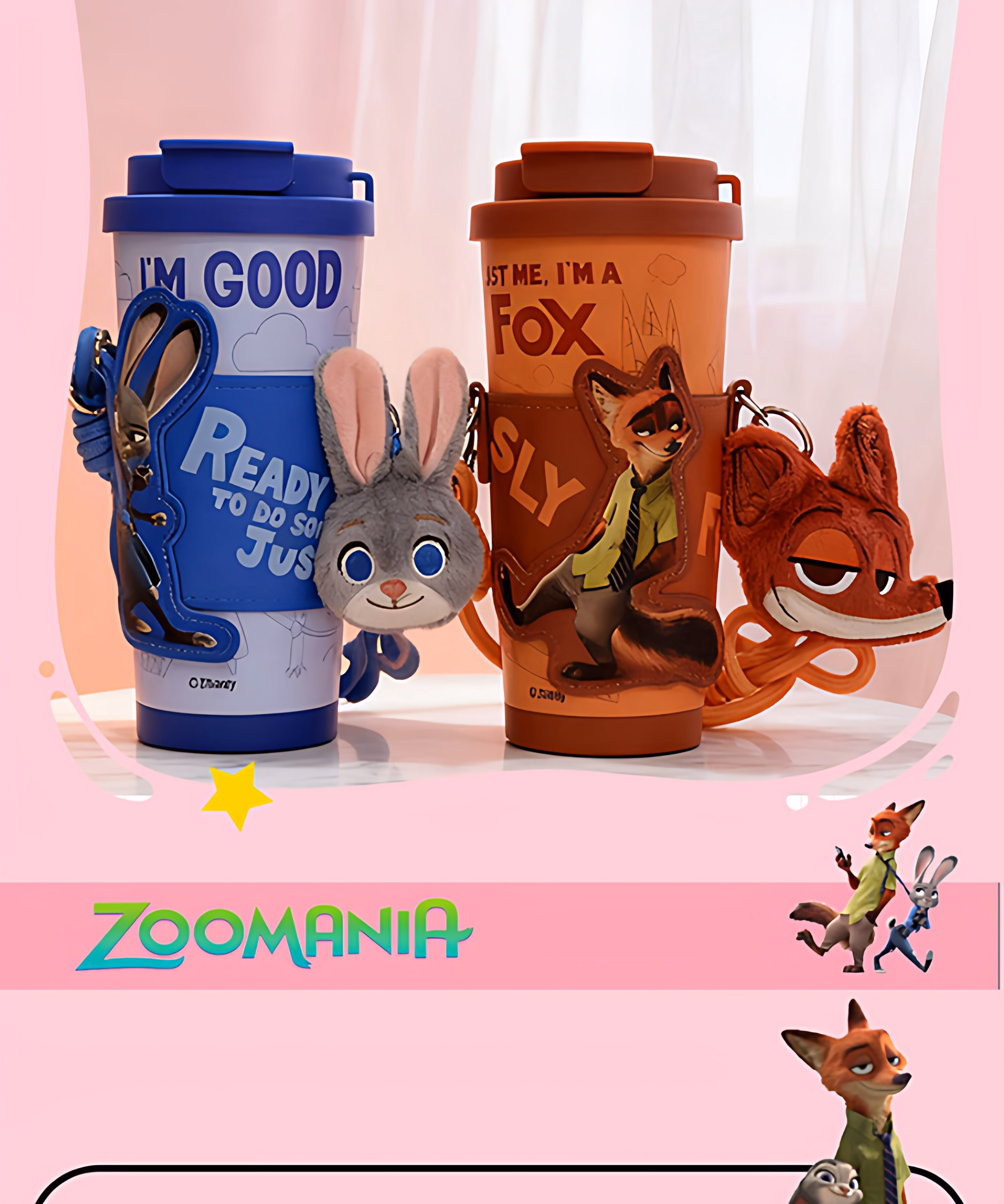 Disney Zootopia Large Capacity Insulated Water Bottle High-Quality Straw Cup Couples Cold Storage Gift 3