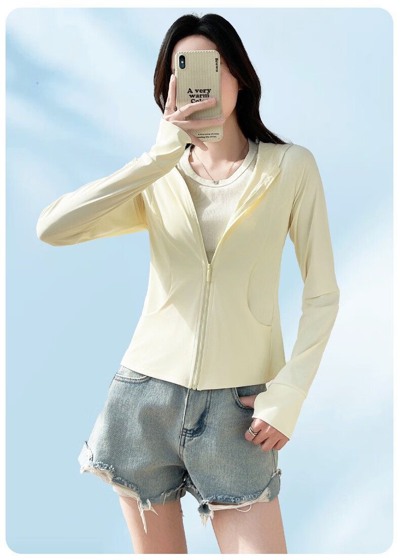 Langsha Women's Pocket Sunscreen Jacket Ice Silk Summer Slim Fit UV Protection Outdoor Hooded Cardigan Sunscreen Coat 29