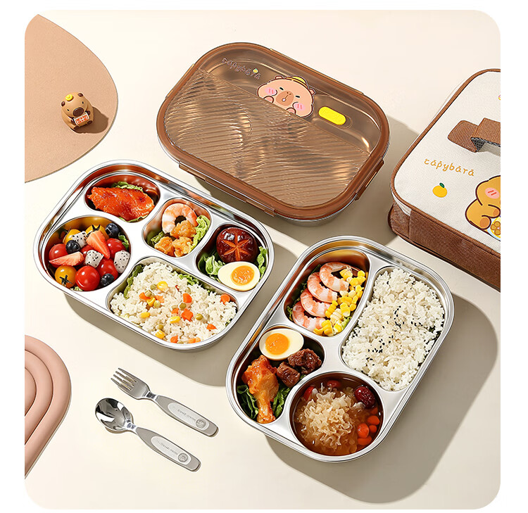 Yolunmei 316 Stainless Steel Children's Food Grade Divided Lunch Box Four-Compartment Bento Box for Kids Home Use 15