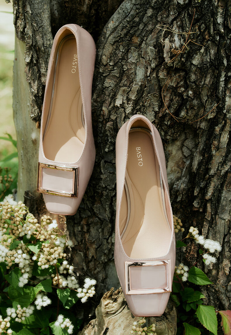 BASTO 26 Spring Simple Metal Buckle Commuter Block Heel Square Toe Women's Flats K5803AQ6 Light Pink Size 39 15