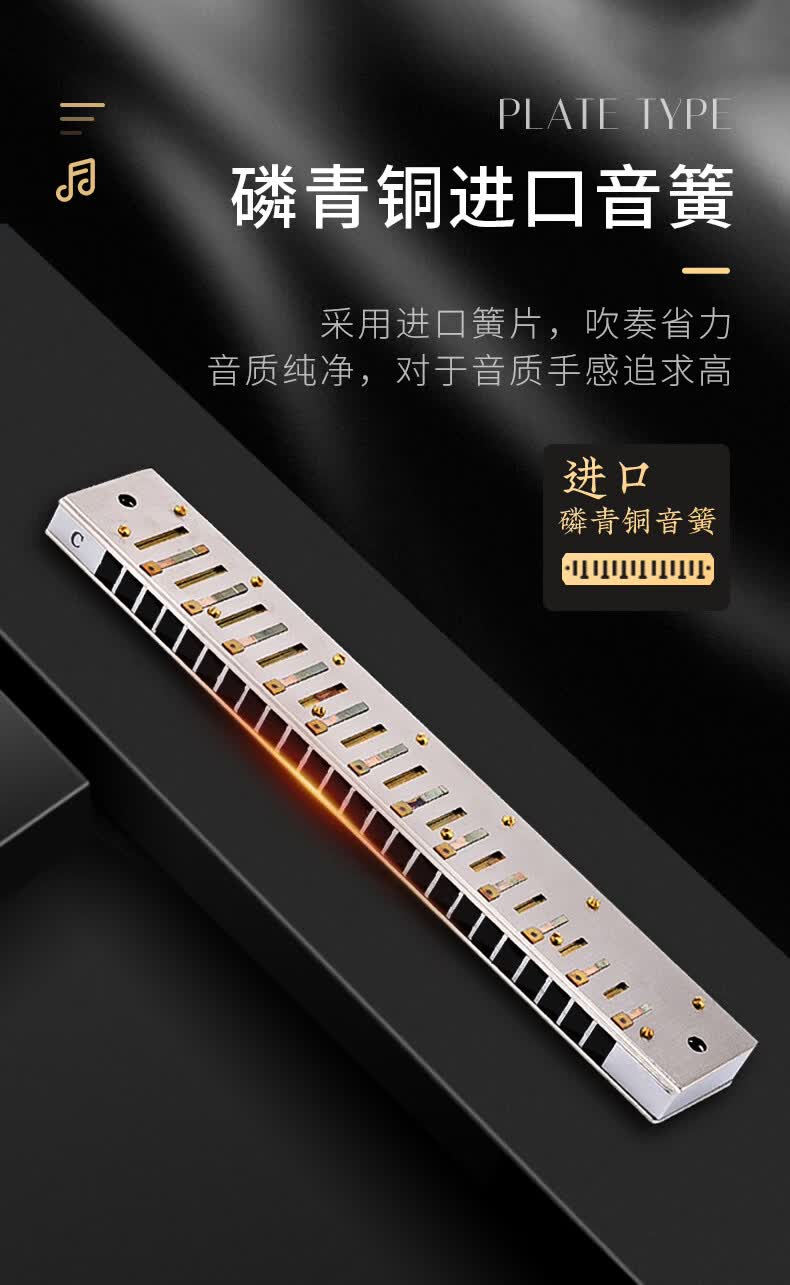 国光口琴 上海国光英雄24·孔单音单孔c调口琴单排初学者高级成人专业