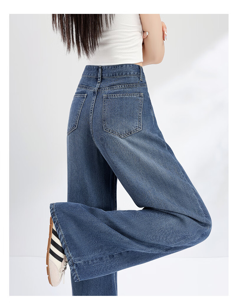 Rommon Tencel 100% Lyocell Denim Jeans Women Summer Draped Loose Ice Silk Slim Wide-Leg Pants Light Blue L 19