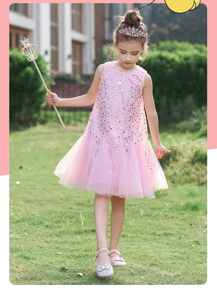 Disney Girls' Dress Children's Princess Tulle Dress Birthday Party Dress 2026 Summer New Girls' Sleeveless Dress 13