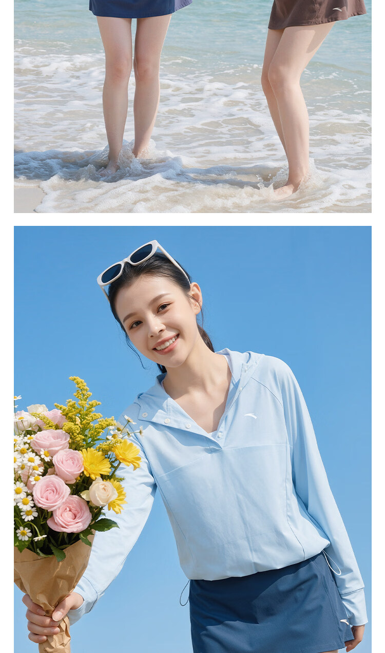 ANTA Juejue Purple Swimwear Summer Sun Protection Women's 2026 New Adult Two-Piece Light Blue Top XL 17