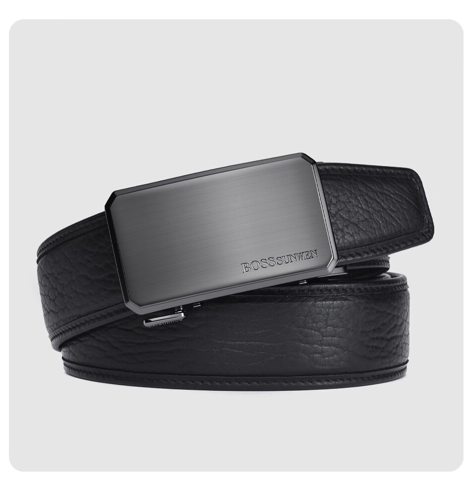 BOSSSUNWEN Men's Leather Belt Sea Lion Genuine Leather Automatic Buckle Luxury Birthday Gift for Boyfriend Husband Father Anniversary 7
