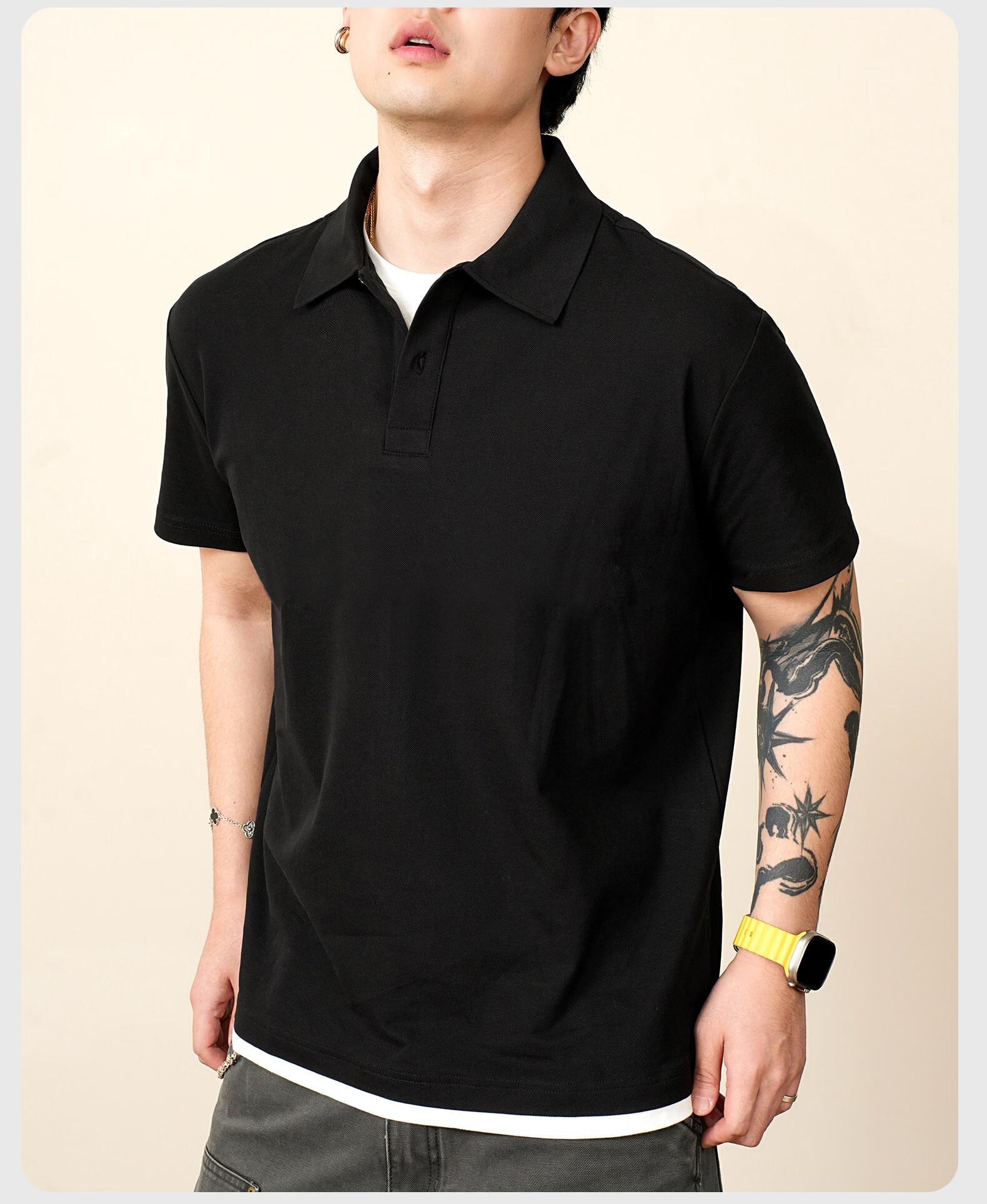ROMON Pearl Cotton Two-Piece Short Sleeve Polo Shirt Men's Summer Casual Cool T-Shirt Navy Blue M 12