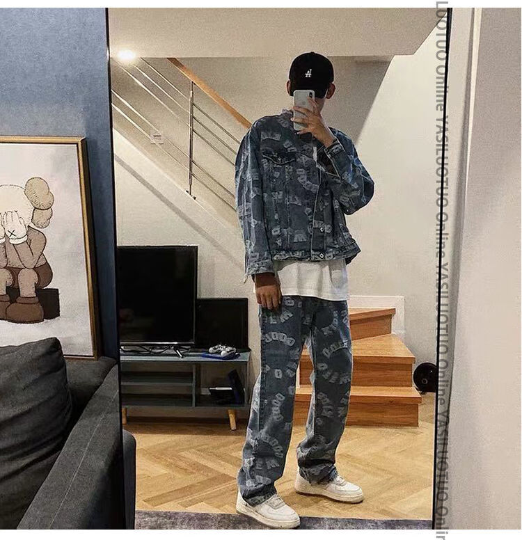 丹珏fff支线马思唯同款牛仔外套afgk提花夹克冬衣男女长袖宽松情侣装