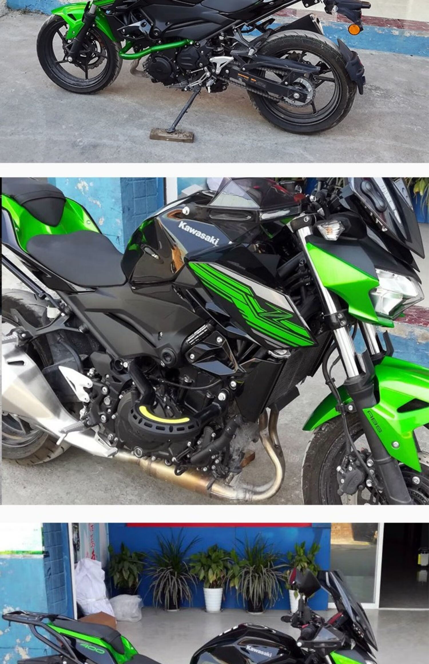 适用于川崎z400摩托车改装配件 保险杠防摔杠前护杠 绿色黑色烤漆